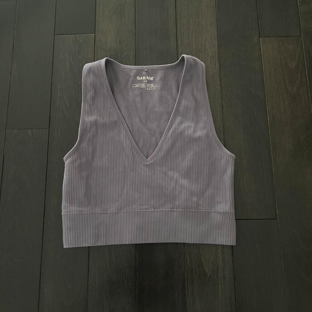 Garage athletic deep v plunge top in purple